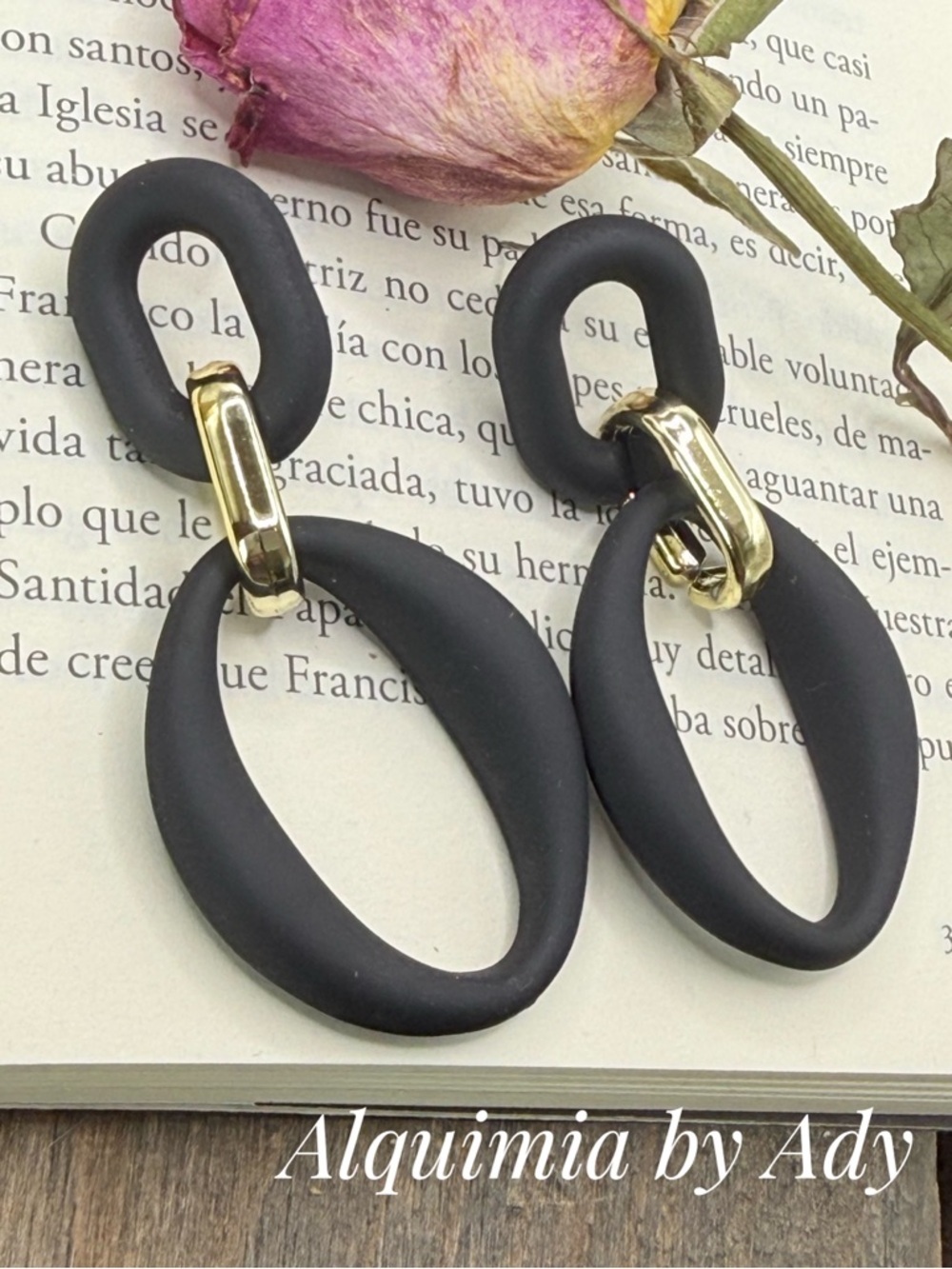 MONUMENTAL + Matte Black Double Loop Earrings with Gold Accents - Picture 2 of 2